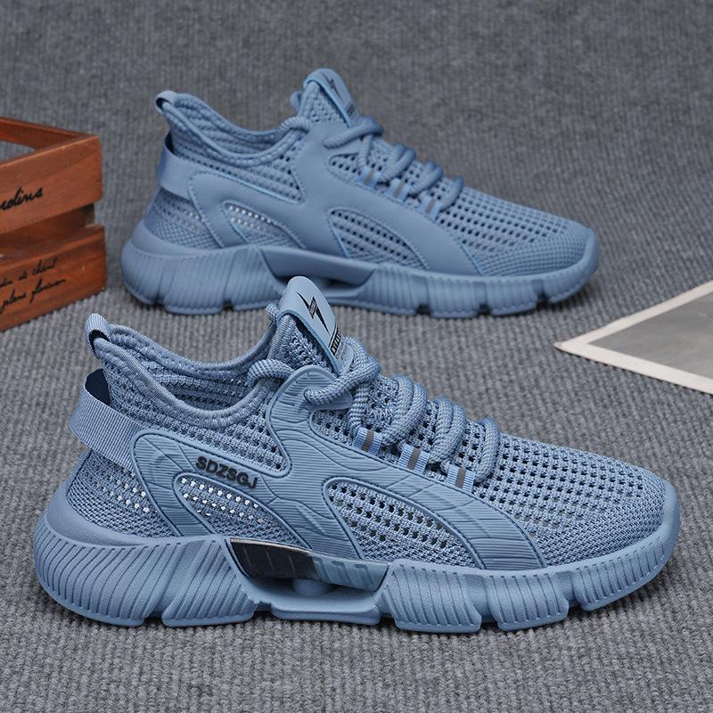 Solid color sports shoes men's summer mesh cloth surface fly-woven breathable youth non-slip comfortable jogging shoes outdoor men's shoes