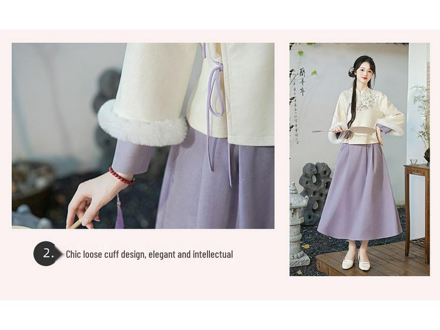 Autumn & Winter Retro Embroidered Deerskin Tang Suit: Women’s Improved Hanfu Tea Suit
