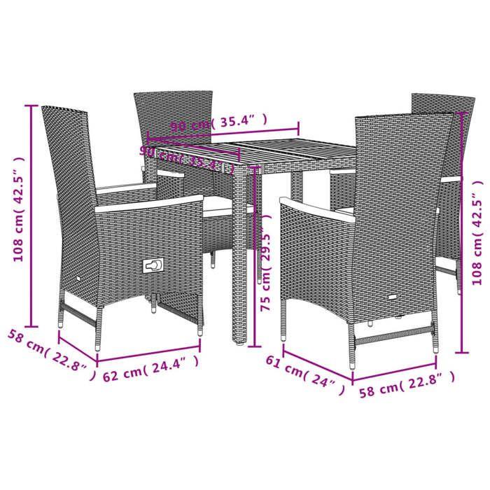 VidaXL 5-Piece Garden Dining Set with Cushions, Patio Table, Patio Furniture, Outdoor Furniture, Black 3277507