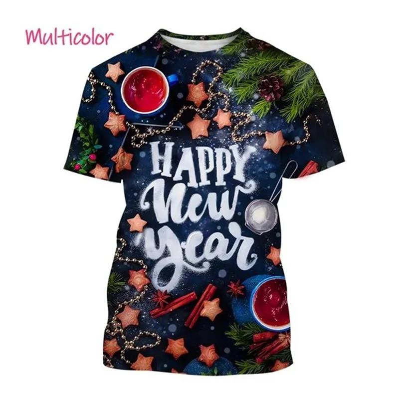 Happy New Year! Hot Selling Men And Women 3D Printed T-Shirt Short Sleeve Fashion Casual Christmas Art T-Shirt Unisex Tops Tees