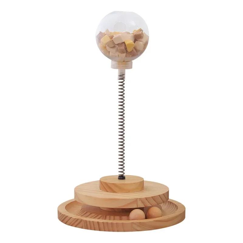 Funny Cats Toys Solid Wood Spring Turntable Tumbler Swing Kitten Interactive Amusement Accessories Prevent Food Leakage Feeders