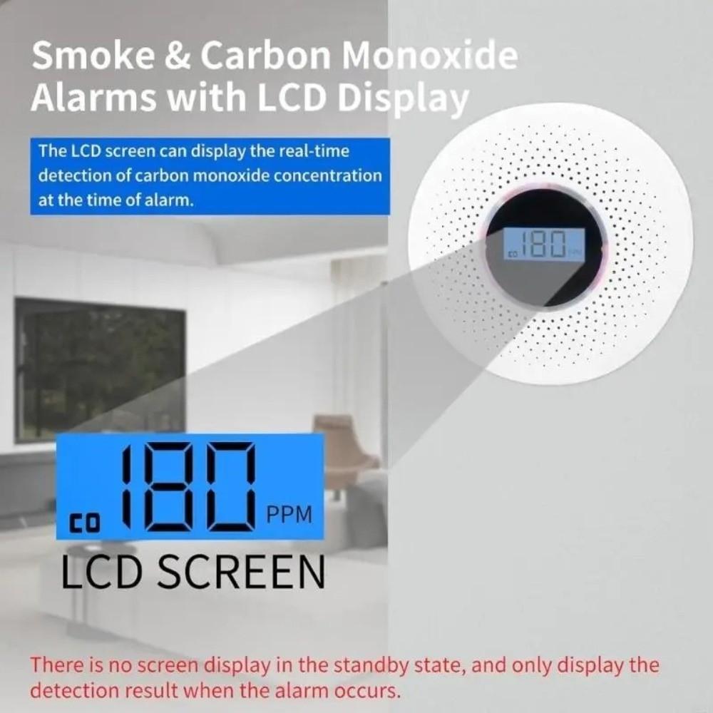 2 In 1 Carbon Monoxide Detector LCD Display Smoke Alarm CO Monoxide Alarm  Garage