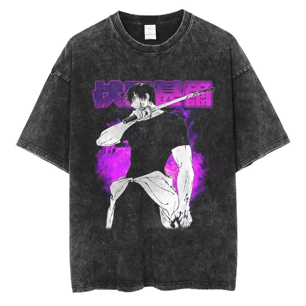 2026 Summer Fushiguro Toji Printed T Shirt Anime Jujutsu Kaisen Tshirt Men Women Casual Loose Tshirts Washed Cotton Tee Male