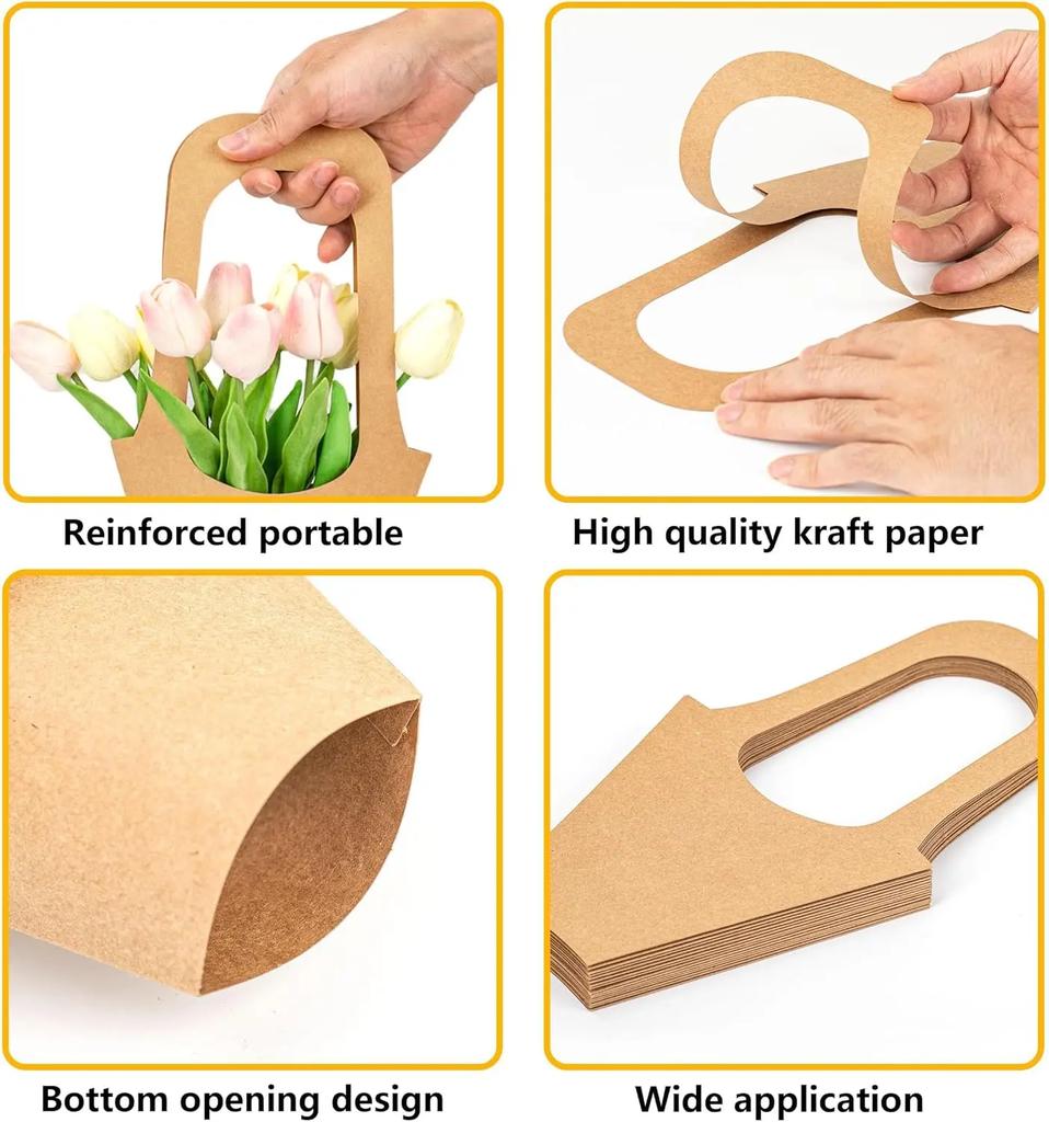 Fashion Florist Rose Box Kraft Paper Wedding Handheld Decorative Flowers Boxes Birthday Party Packaging Gift Bag Decoration