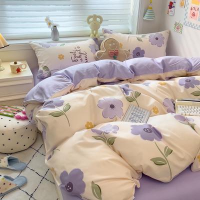 4Pcs Set Class A Maternal Infant Grade Small Fresh Grinding 4-Pcs Set Skin-Friendly Bed Sheet Washed Cotton Quilt Cover Dormitory 3-Piece Set
