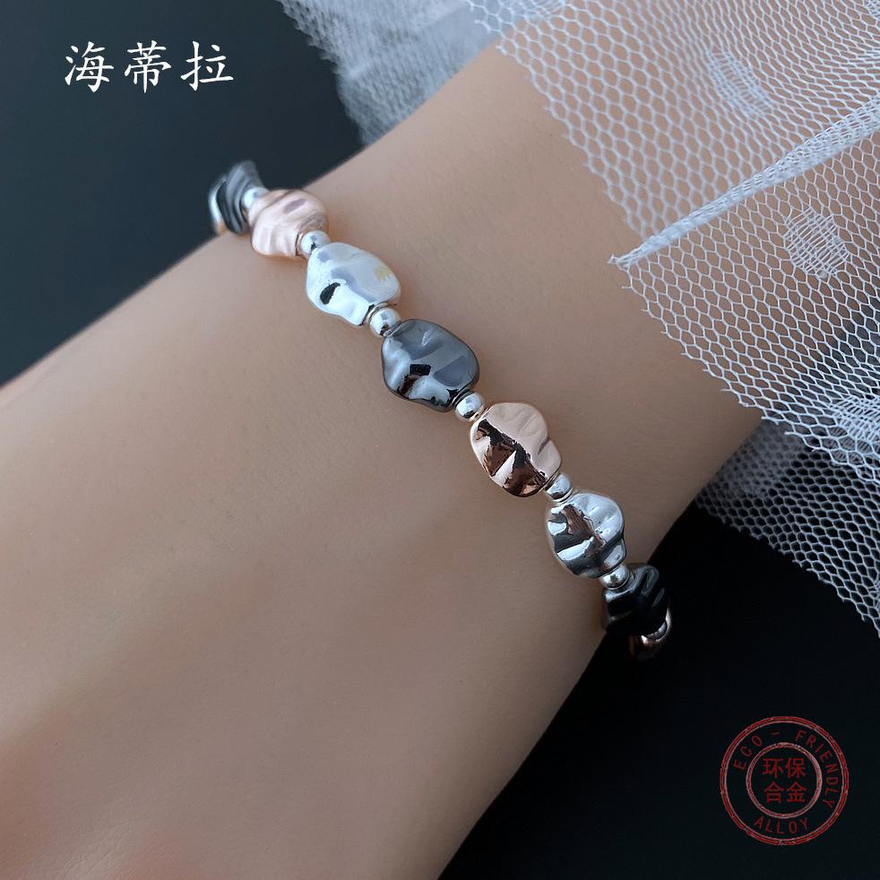 New Three-color Irregular Oval Bracelet Electroplated Gold Silver Rose Gold Fashion Men's and Women's Jewelry