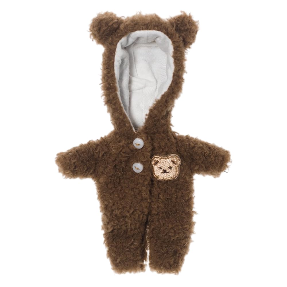

Obitsu 11 OB11 Size Costume for Obitsu Dolls (11cm Body), Fluffy Pajamas with Bear and Bunny Ears, Cute, 4 Colors (Brown)