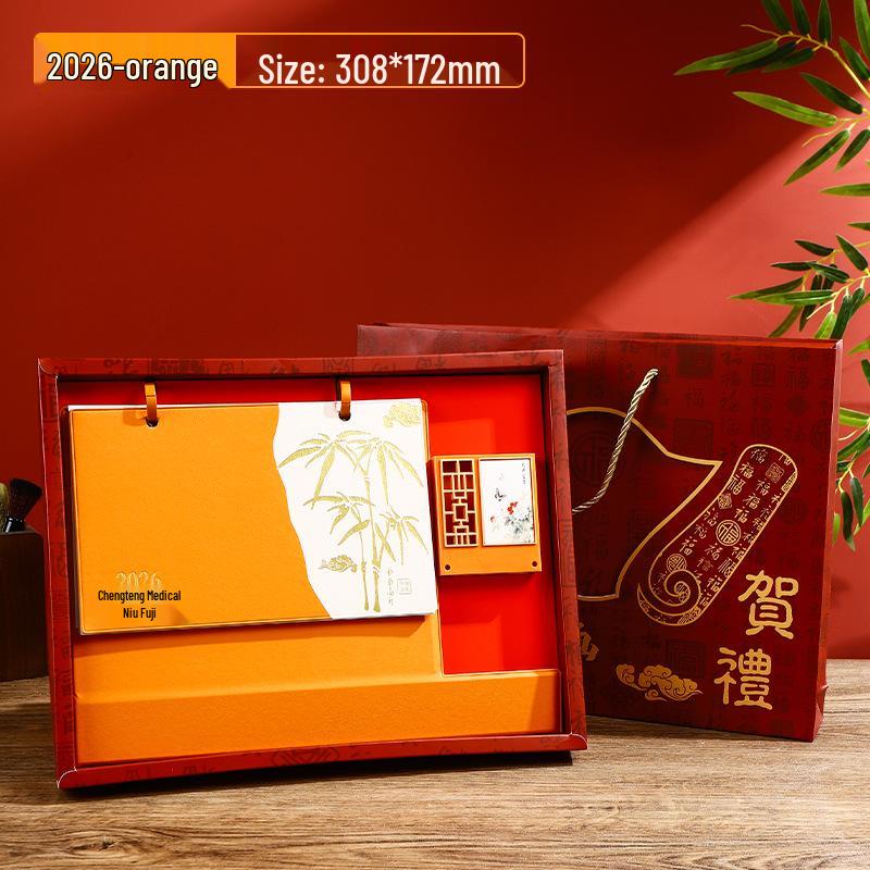 2026 Year of the Horse Leather Desk Calendar with Pen Holder, Custom Logo, Monthly Overview, Multifunctional Office Ornament.