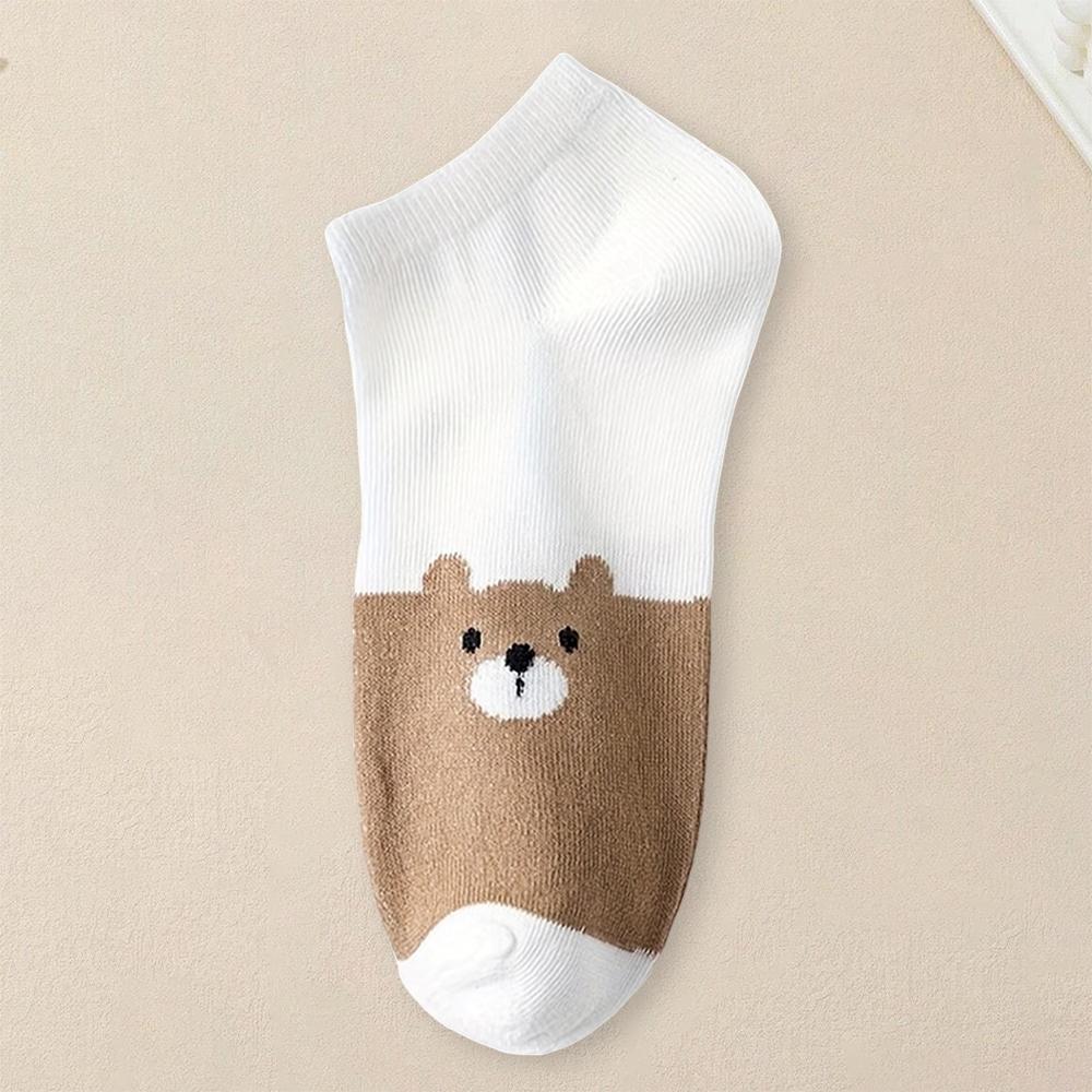 5 Pairs Women Cartoon Patterned Socks Trendy Versatile Breathable Sweat Wicking Deodorizing Antibacterial Comfortable Socks