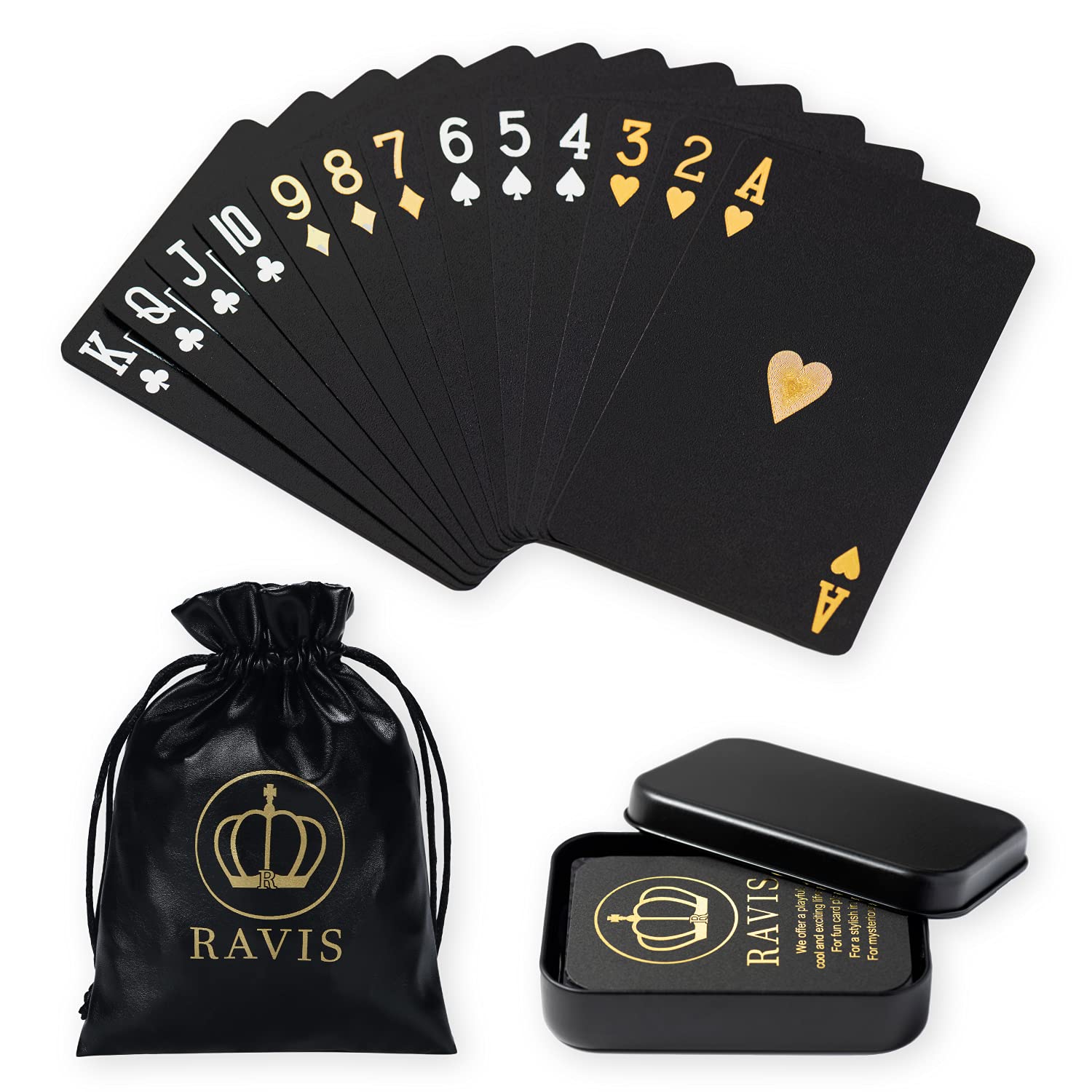 

RAVIS Playing Black Flexible Magic with Metal 54 Cards with Drawstring Cards, & Gold, Washable, Waterproof, Cards, Tricks, High-End, Stylish, Party,