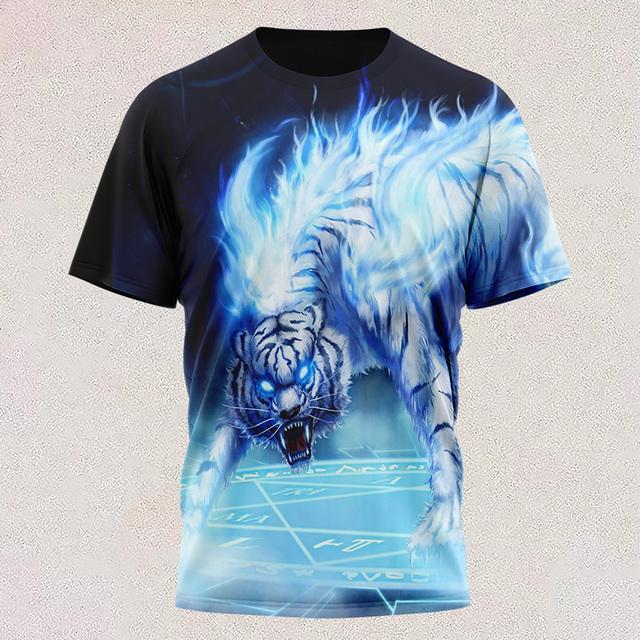 New T Shirt Full-color Tiger Head Short-sleeved Cool T-shirt Round Neck 3d Printed Casual Short-sleeved Shirt Oversized Clothing
