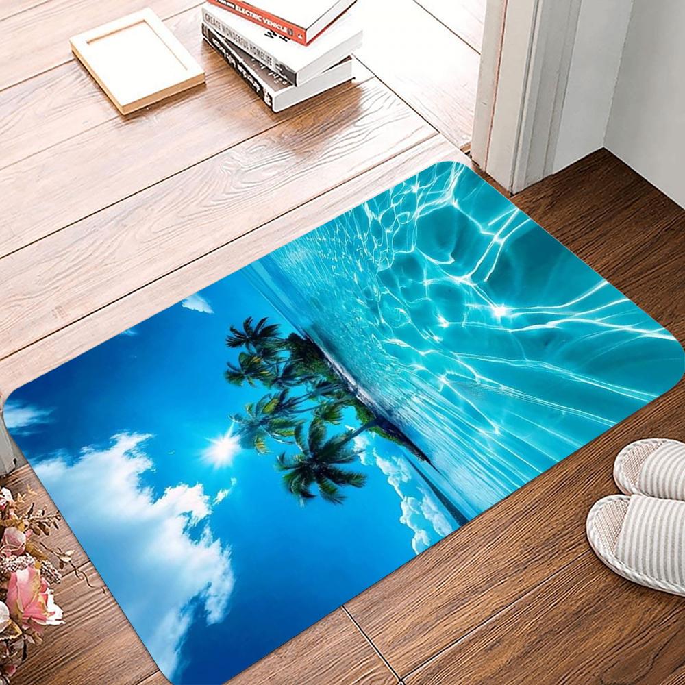 Tropical Beach Printing Non-Slip Small Rug Waterproof Easy To Clean Floor Mat for Indoor Outdoor Use Durable Home Decor Novelty
