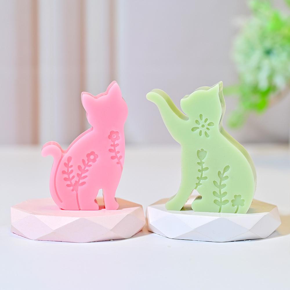 Easter Rabbit Silicone Mold Hollow Flower Printed Cat Bunny Candle Silicone Mould Resin Gypsum Molds DIY Craft Home Decor
