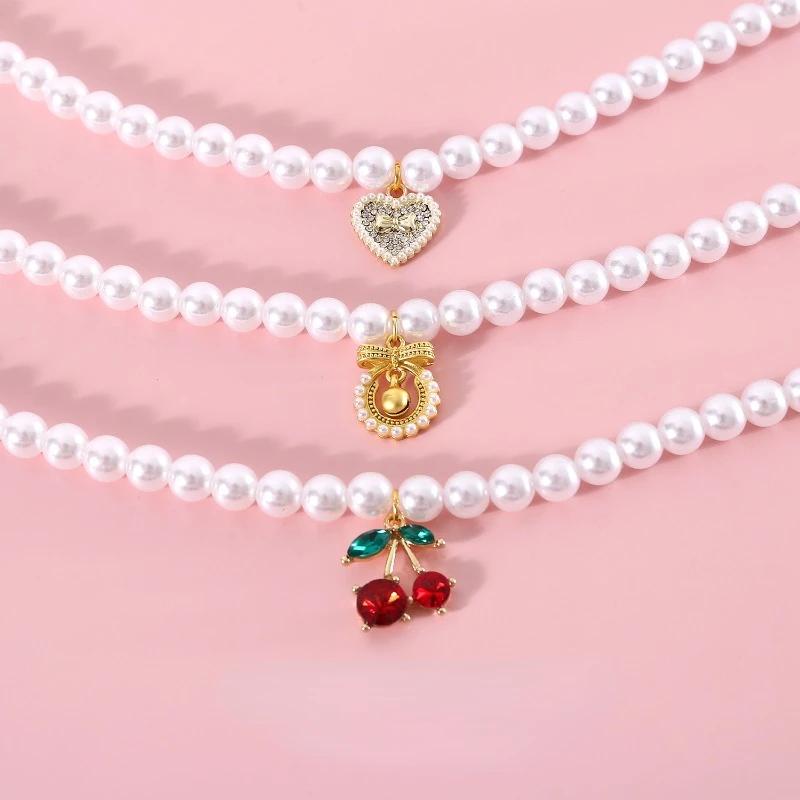 INS Adjustable Sweet Pet Pendant Necklace Princess Style Pet Pearl Necklace Pet Accessories Adjustable Cat Collar Necklace