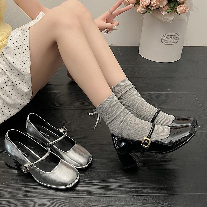 Fashion New Style Women's Temperament Women's High Heel Mary Jane Shoes French Elegance with Heel Women's Single Shoes Daily Solid Color
