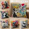 BBanksy Graffiti Mr BBrainwash Cushion Cover Silky Short Plush Invisible Zipper Dustproof Sofa Pillow Case For Home Decor