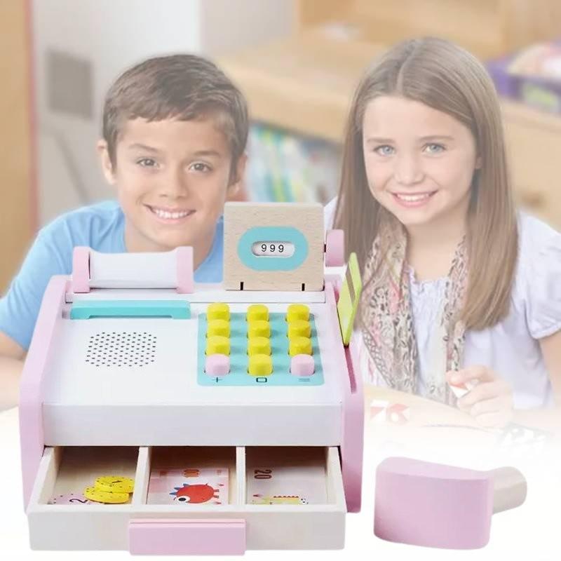 Wooden Cash Register Toy For Kids Realistic Role Play Supermarket Fun For Little Ones