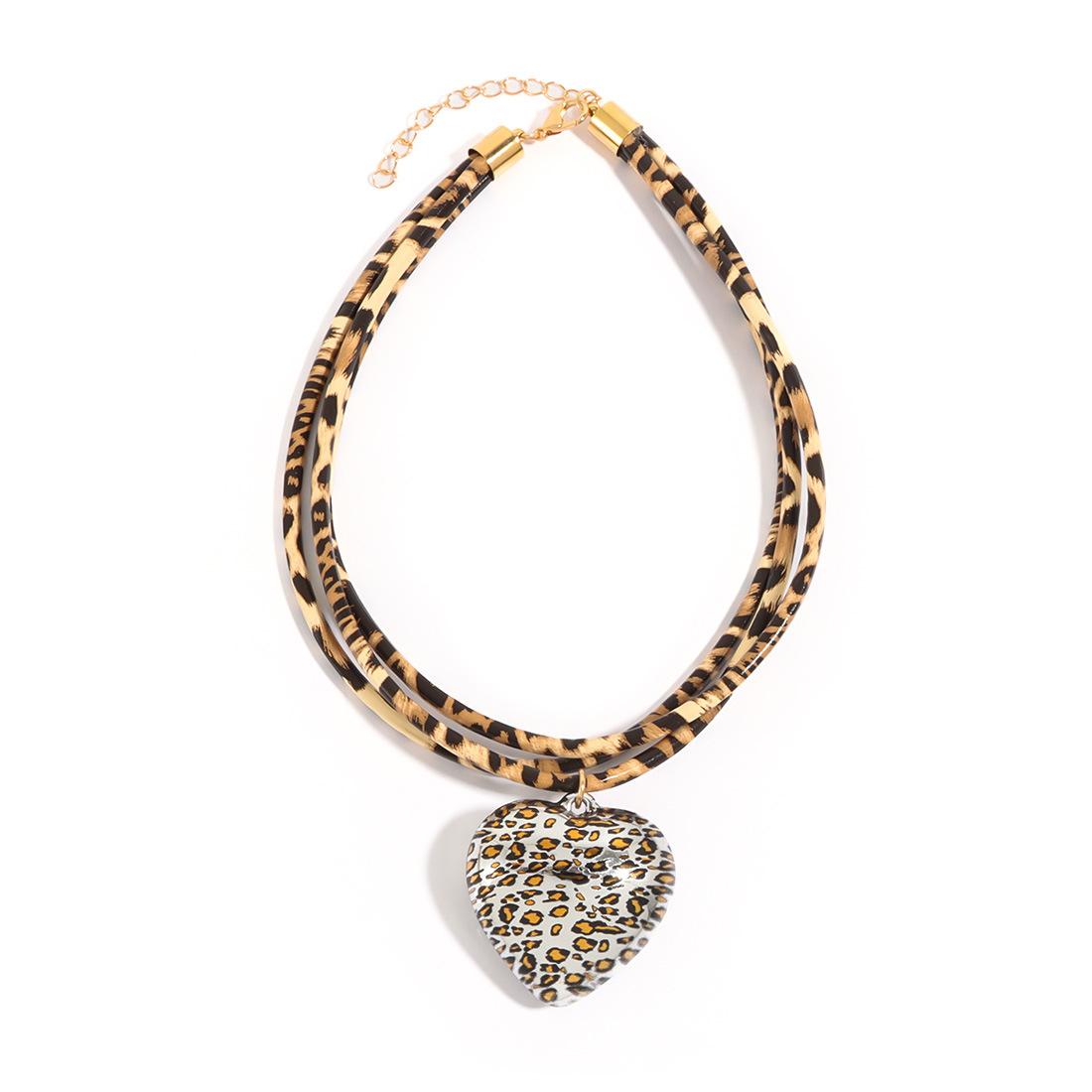 

Ретро многослойная подвеска в виде сердца, кожа с леопардовым принтом, персонализированное колье с чувством дизайна, цепочка для ключицы, ювелирные изделия коричневый