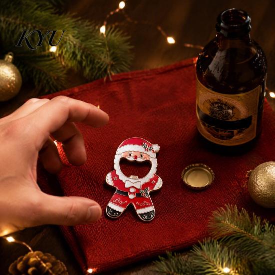 Holiday Souvenir for Friends Christmas Santa Bottle Opener, Zinc Alloy Refrigerator Magnet, Home Decor Gift Beer Cap Cute Stocking Stuffer Opener