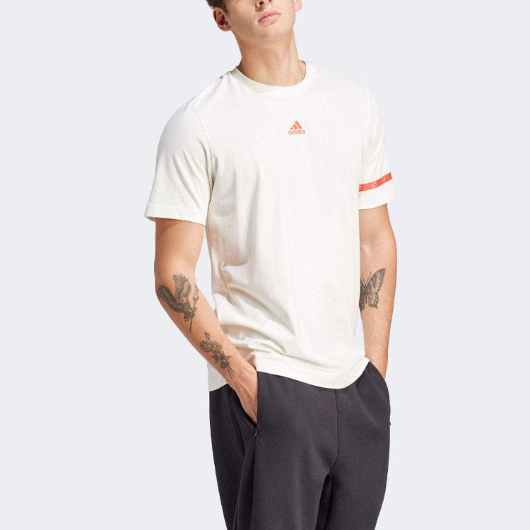 Adidas Brand Love Collegiate Letter Logo Pattern Printed Color Block Crew Neck Short Sleeve T-Shirt Men Tops White IS2870