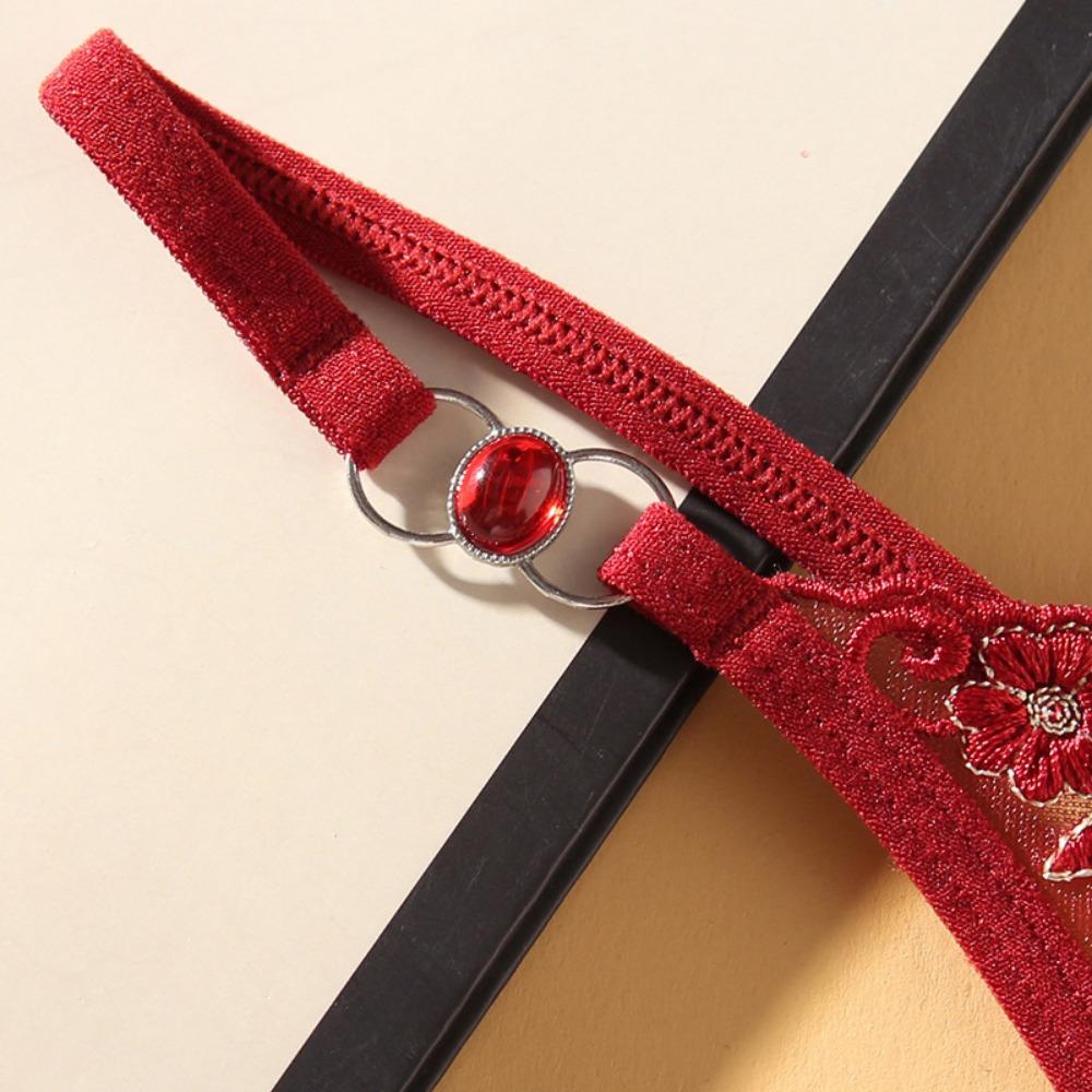 Black Temptation Diamond Thong Women's Perspective Embroidery Playable Beaded Crotch Free Sexy Panties 2270