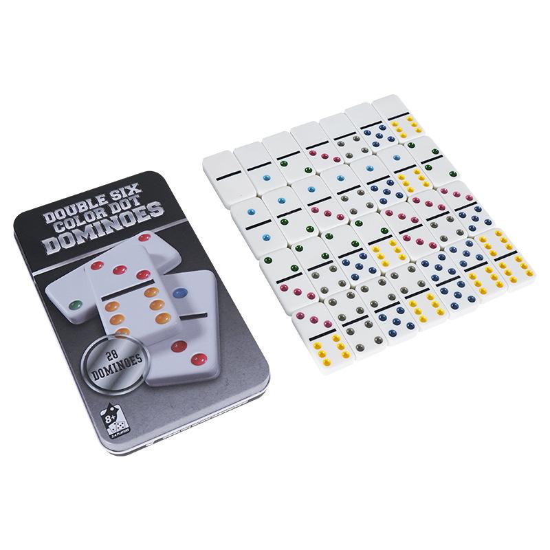 28-Piece Double Six Dominoes Set in Tin Box - Educational Building Toy for Kids