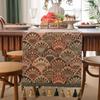 Elegant Vintage Jacquard Table Runner Thickened Flower Pattern Tablecloth with Tassel Table Cover Dinner Party
