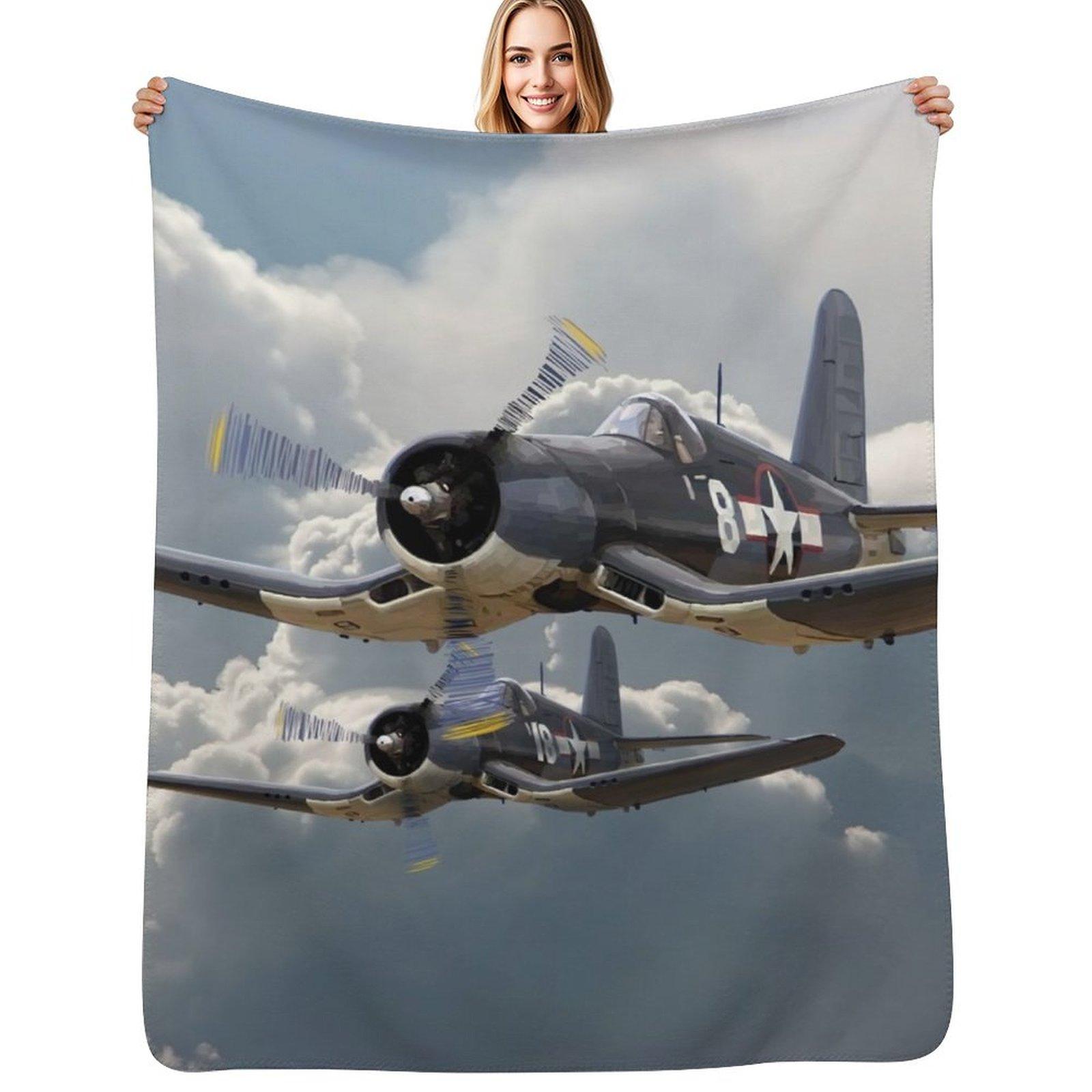F4U Corsair Throw Blanket Cozy Napping Blanket Gift for Mom Dad Size: 75*100cm, Weight: 230 GSM