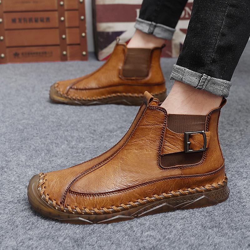 Fashion New 2025 Handmade Men Boots Design Sneakers Man Outdoor Casual Leather Men Shoes Ankle Boots Fall Breathable Hot Sale High top