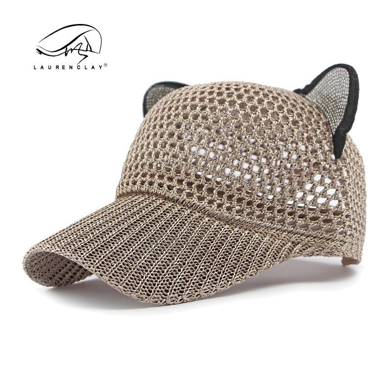 

Fashion Hat Ladies Summer Hollow Mesh Breathable Cap Full Mesh Baseball Cap Cat Ears Sun Cap Adjustable хаки