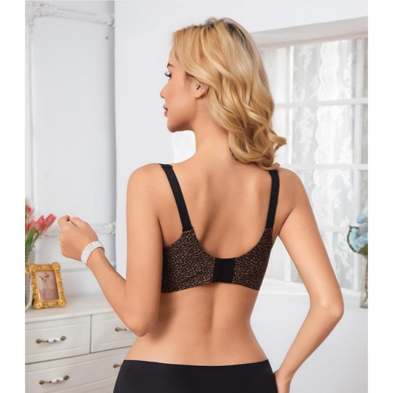 Sexy Leopard Print Women Wireless Breathable Thin Comfortable Push Up Bra