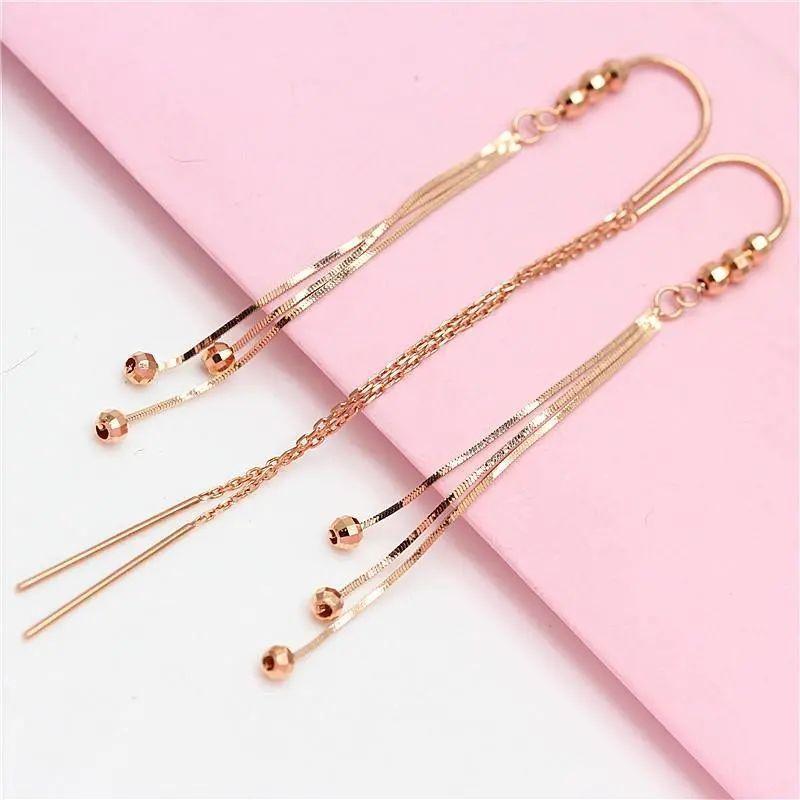 Серьги-подвески с круглыми бусинами, бахромой, покрытые розовым золотом, фиолетовые. Простые и милые, модные, длинные серьги.