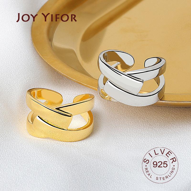 High Quality Fashion BFCLUB Silver Color Geometric Interweave Gold Color Adjustable Rings For Women Wholesale Jewelry
