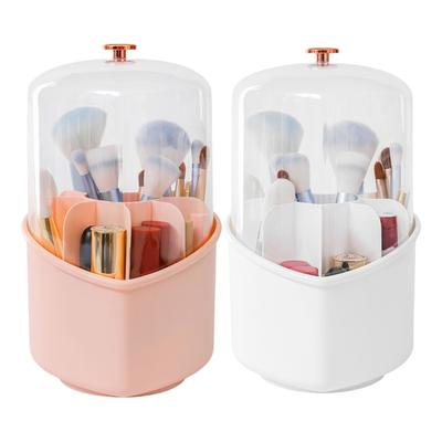 Multifunctional Heart Shape Cosmetic Organizers 360 Degree Rotating Makeup Brush Storage Holder with Lid for Vanity