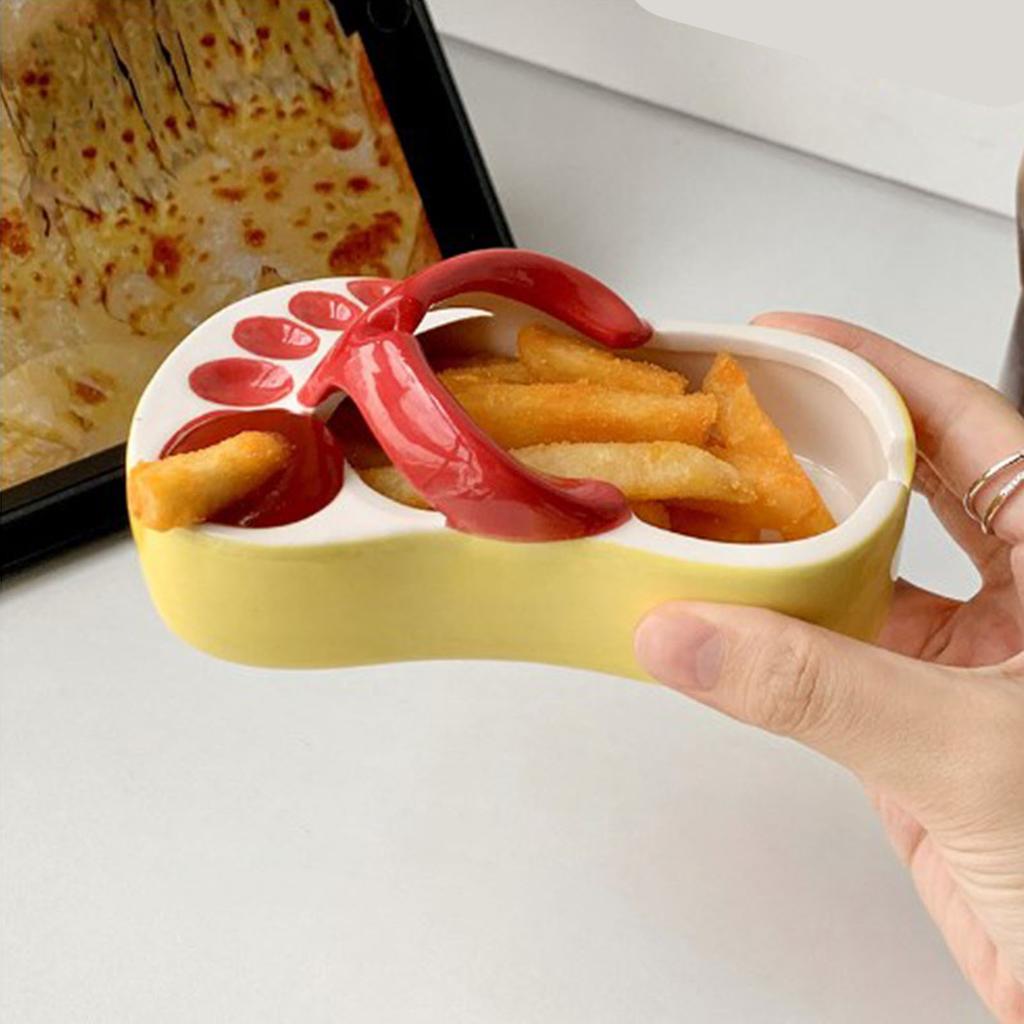 Ceramic French Fries Dish Cute Flip Flops French Fries Plate Cute Ceramic Bowl Flip Flops Shaped Snack Chip Soy Sauce