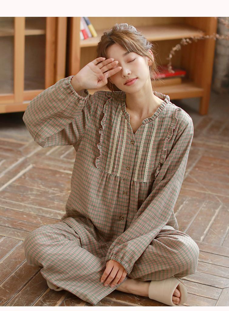 Ladies' Autumn Countryside Elegant Small V-neck Long-sleeved Pants Home Clothes Set