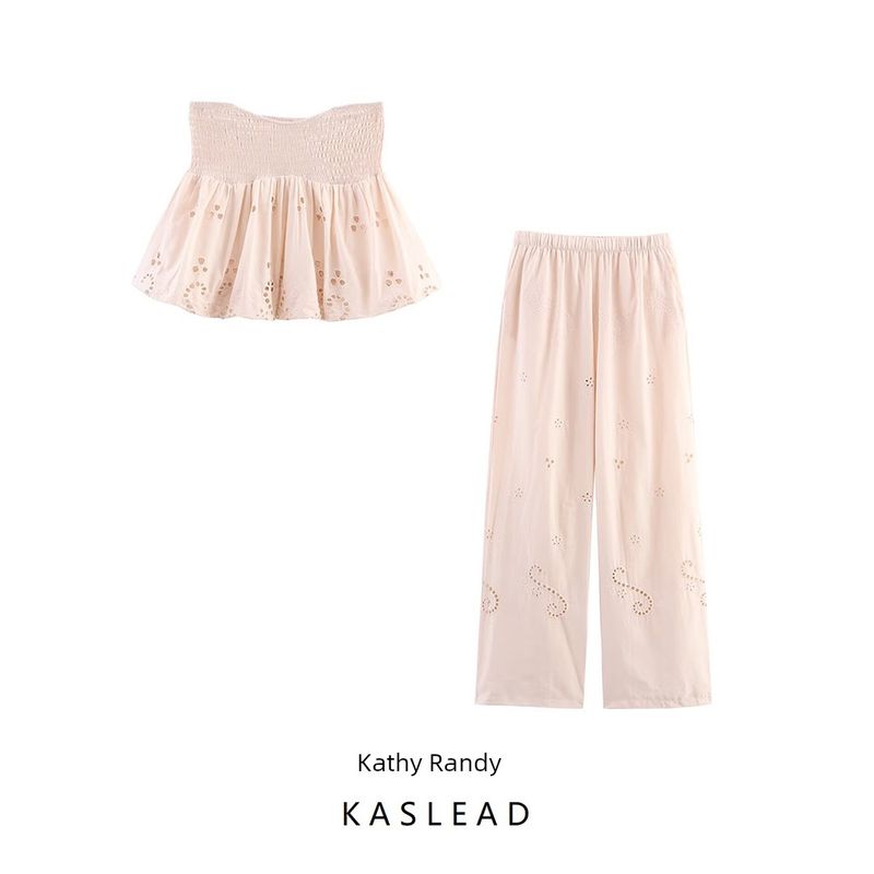 Kaslead New Women Clothes Western Style Embroidered Balloon Version Top Trousers 7200007 7200406