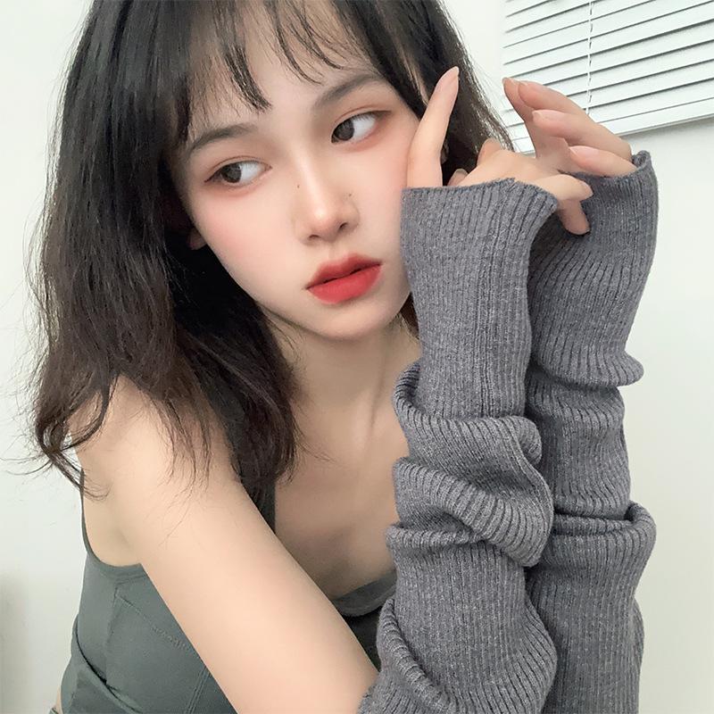 Japanese Style Puffy Knitted Arm Warmers - Solid Color Clubbing Hip Hop Sleeves