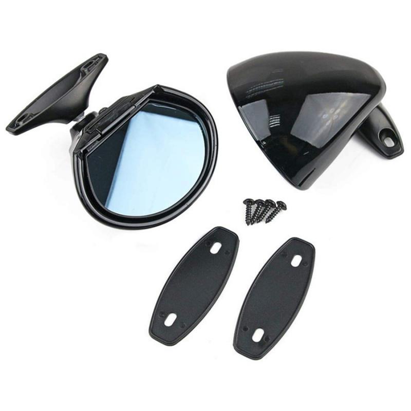 California Style Classic Car Door Wing Side View Mirrors Black Shell Blue Glass