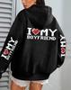 I Love My Boyfriend Printed, Women'S Hoodie Fall Loose Casual Pocket Fleece Pullover