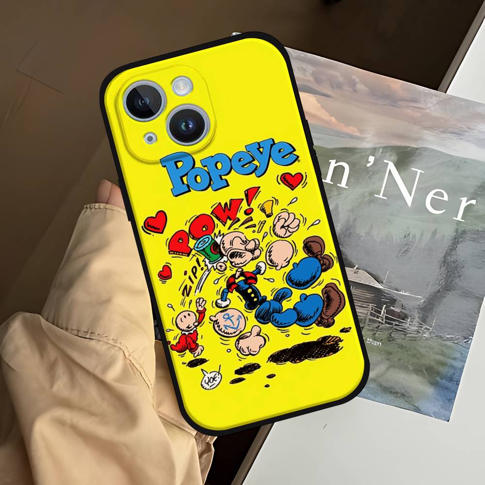 Cartoon P-popeyes-Sailors Phone Case For IPhone 1716 15 14 13 Pro Max 11 12 Mini X Xs XR Black Silicone Cover