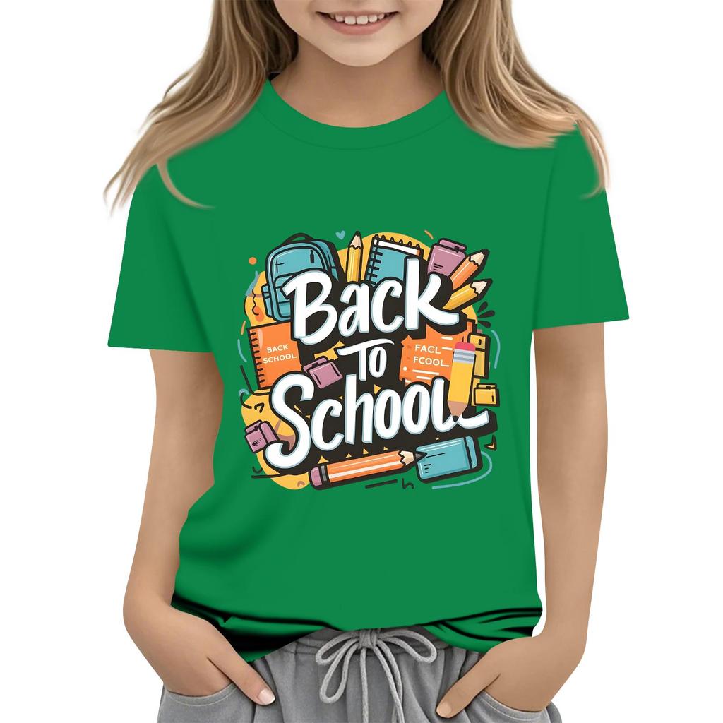 Children's Casual and Fashionable Round-Neck Printed Short-Sleeve Top for Back-to-School