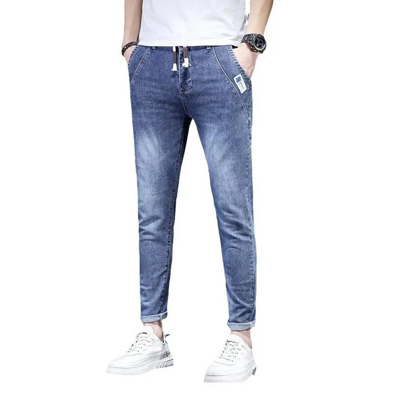 Elastischer Bund Hell gewaschene Denim-Jeans Locker sitzende Trendige Haremshose Lässig Frühling Sommer Dünne Version für Herren