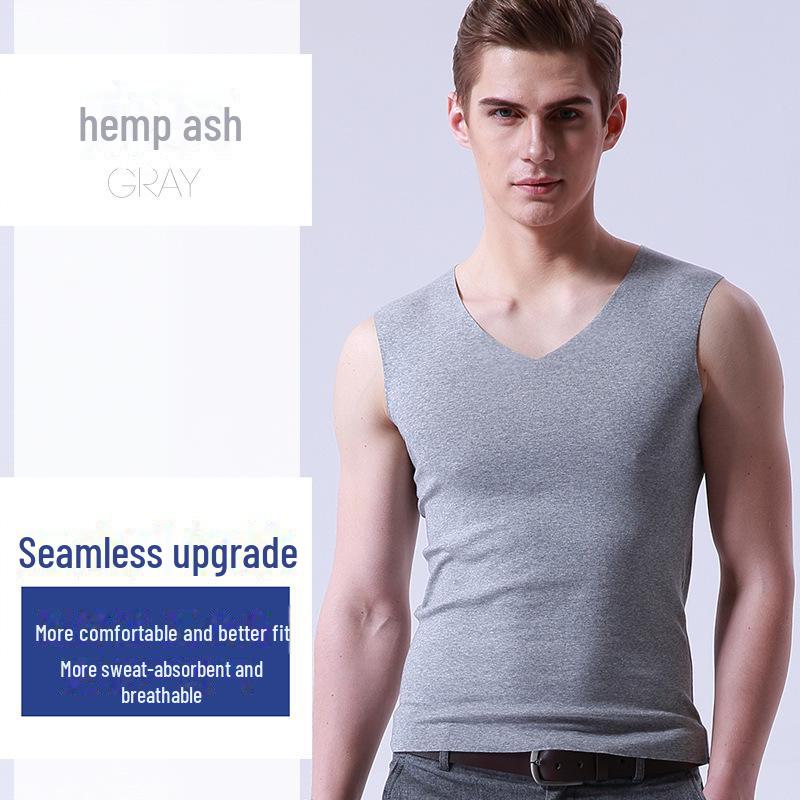 Men's White Ice Silk Seamless V-Neck Sleeveless Sports Vest - Summer Slim Fit