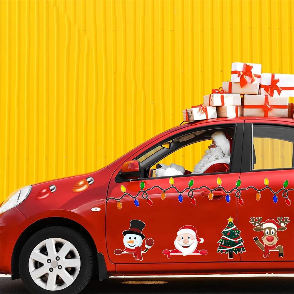 Christmas Peeking Reflective Car Decals Santa Claus Reindeer Snowman Funny Car Stickers For Auto,SUV,Truck, Refrigerator Window Indoor And Outdoor
