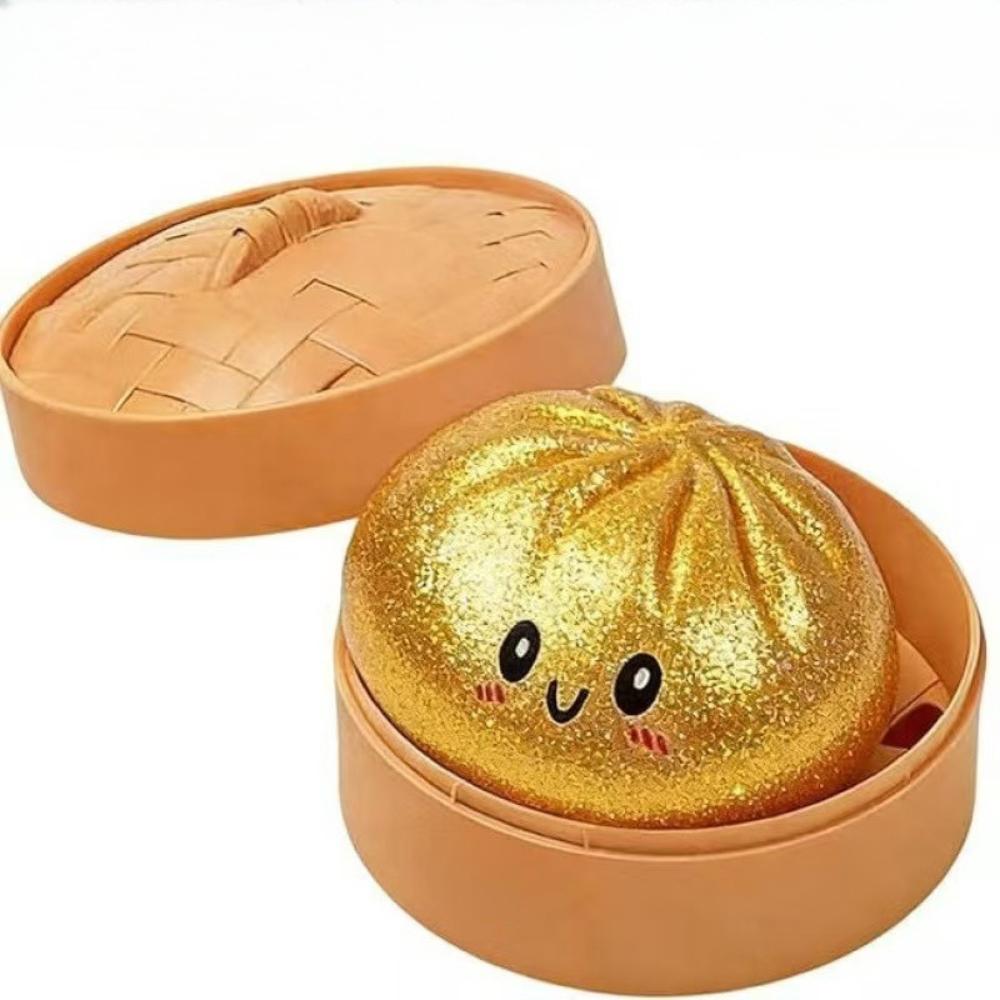 Squishy Glitter Dumpling Knijpspeeltje met Bamboe Stoommandje Zachte TPR Stressbal Decompressie Fidget Speelgoed Grappig Creatief DIY Montage Cadeau Present