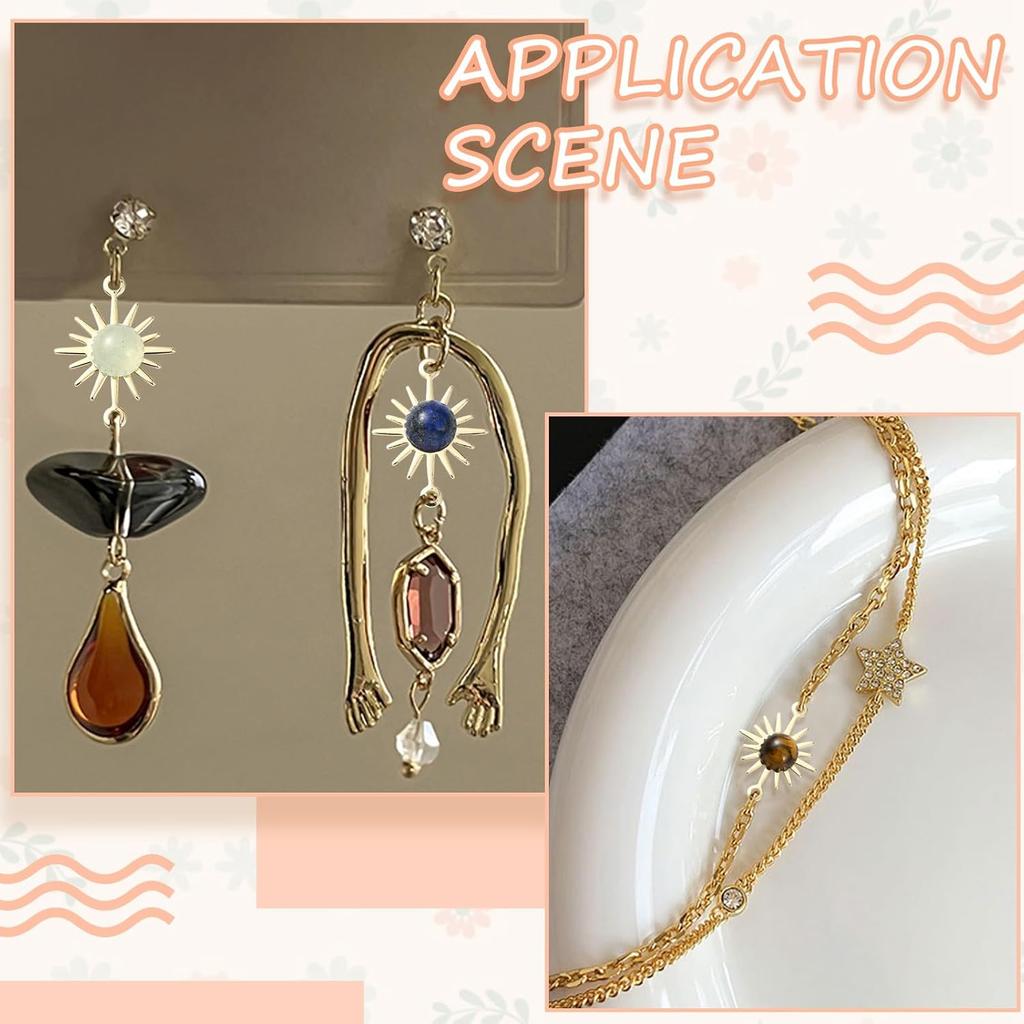 Ipotkitt 30 Pcs Natural Mixed Gemstone Connector Charms Sun Stone Charms Links Celestial Stone Charms for Jewelry Making DIY Craft Findings