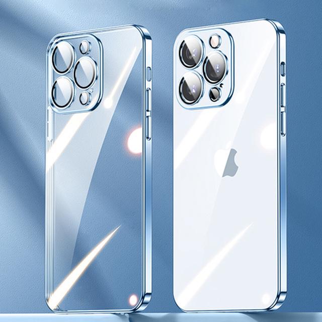 Plating Frame With Lens Protection Film Clear Phone Case For Iphone 14 13 12 11 Pro Max Xs Mini Xr X 7 8 Plus Se 2022 2020 Cover