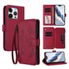 For iPhone 15 Pro Leather Case Butterfly Floral Imprint Zipper Wallet Stand Cover with Wrist Strap
