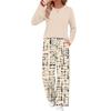 Women's Casual Pajama Set with Pockets, Long Sleeve Neck Loose Fit Printed Sleepwear